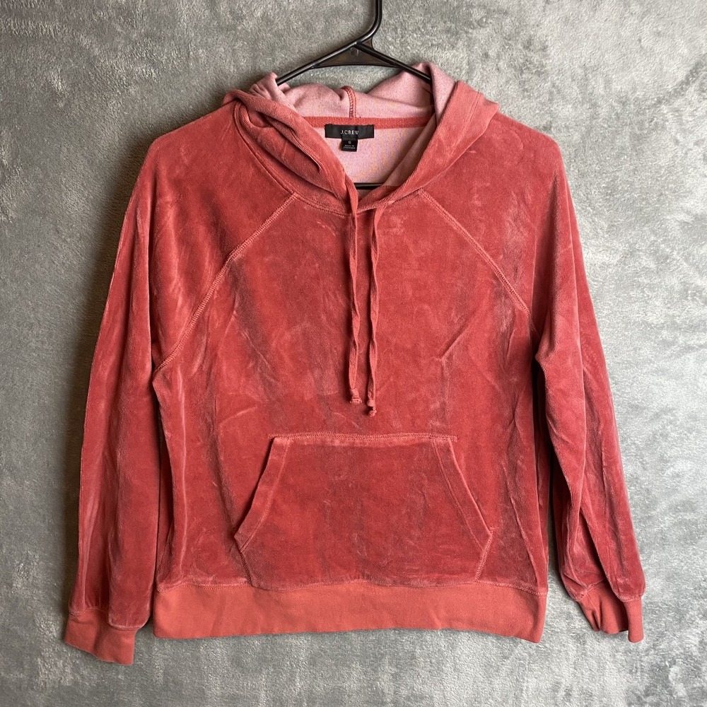 J.Crew Womens S Velvet Hoodie Red Kangaroo Pocket